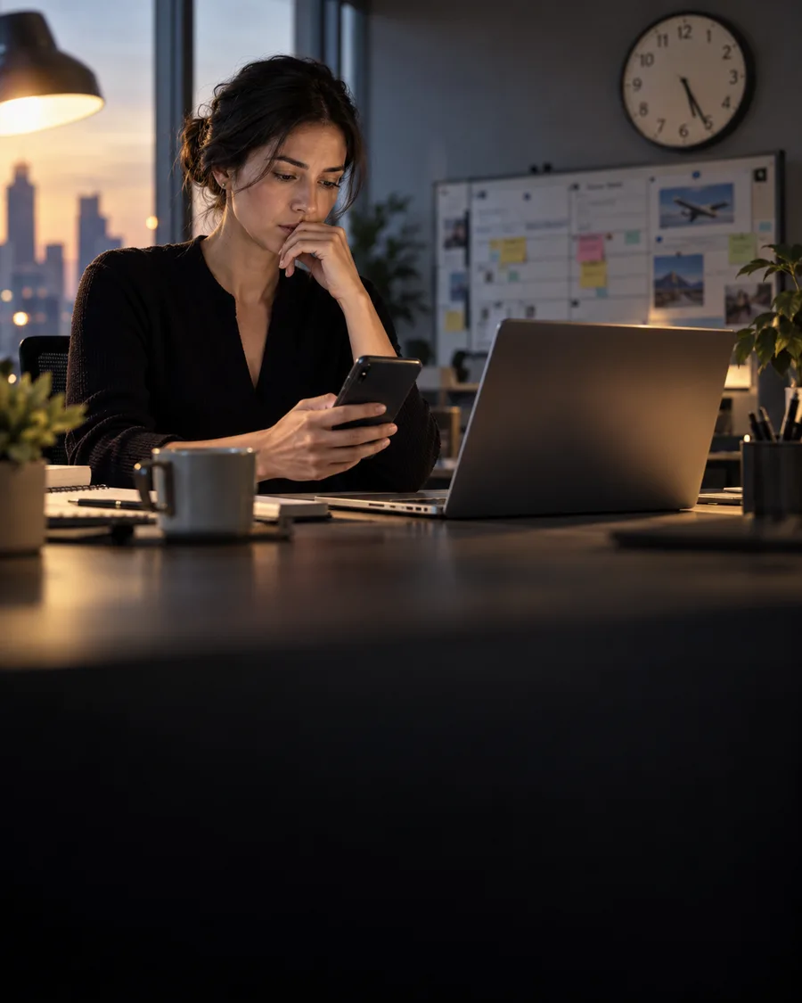 A travel operations coordinator checks a pending response near a deadline