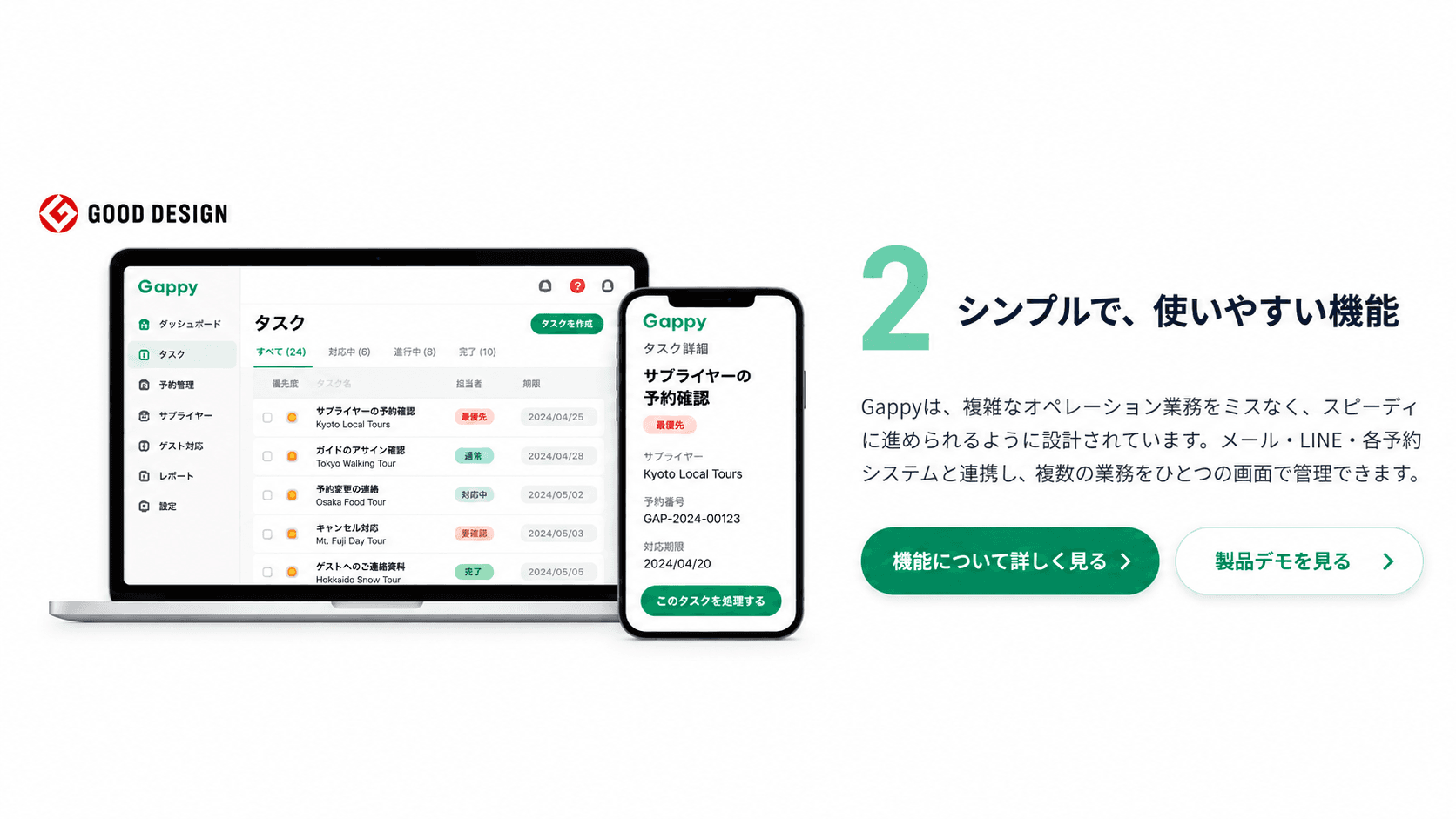 Gappyのタスク管理を表現した端末イメージ